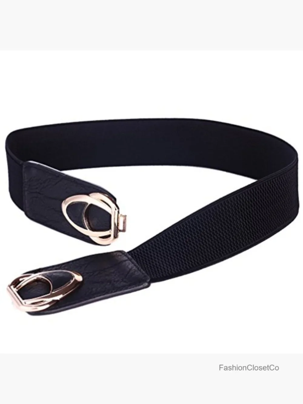 Womens Elastic Stretch Cinch Belt Faux Leather PU Buckle